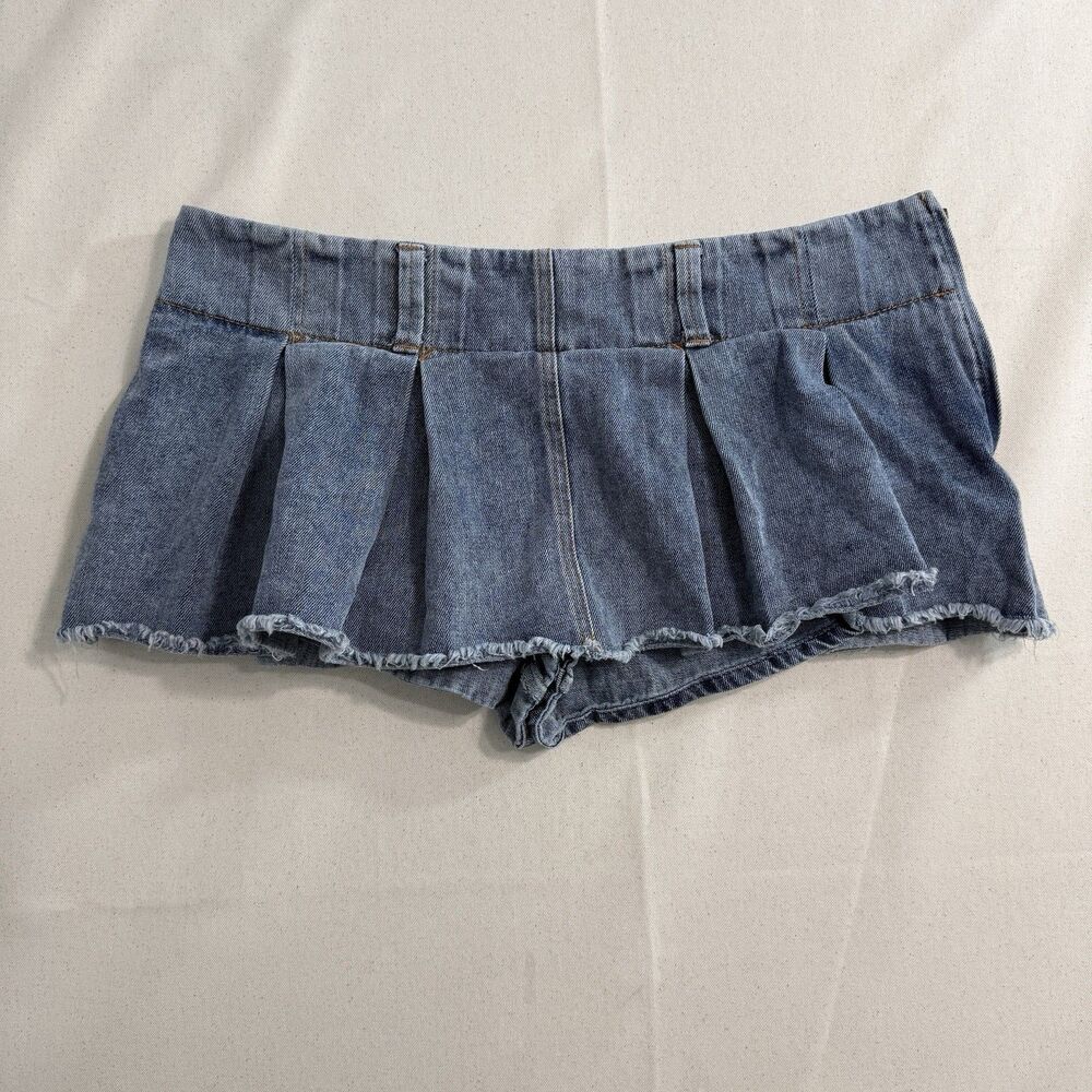 Lioness Blue Pleated Denim Mini Skirt Skort Cotton Belt Loops Y2K Small